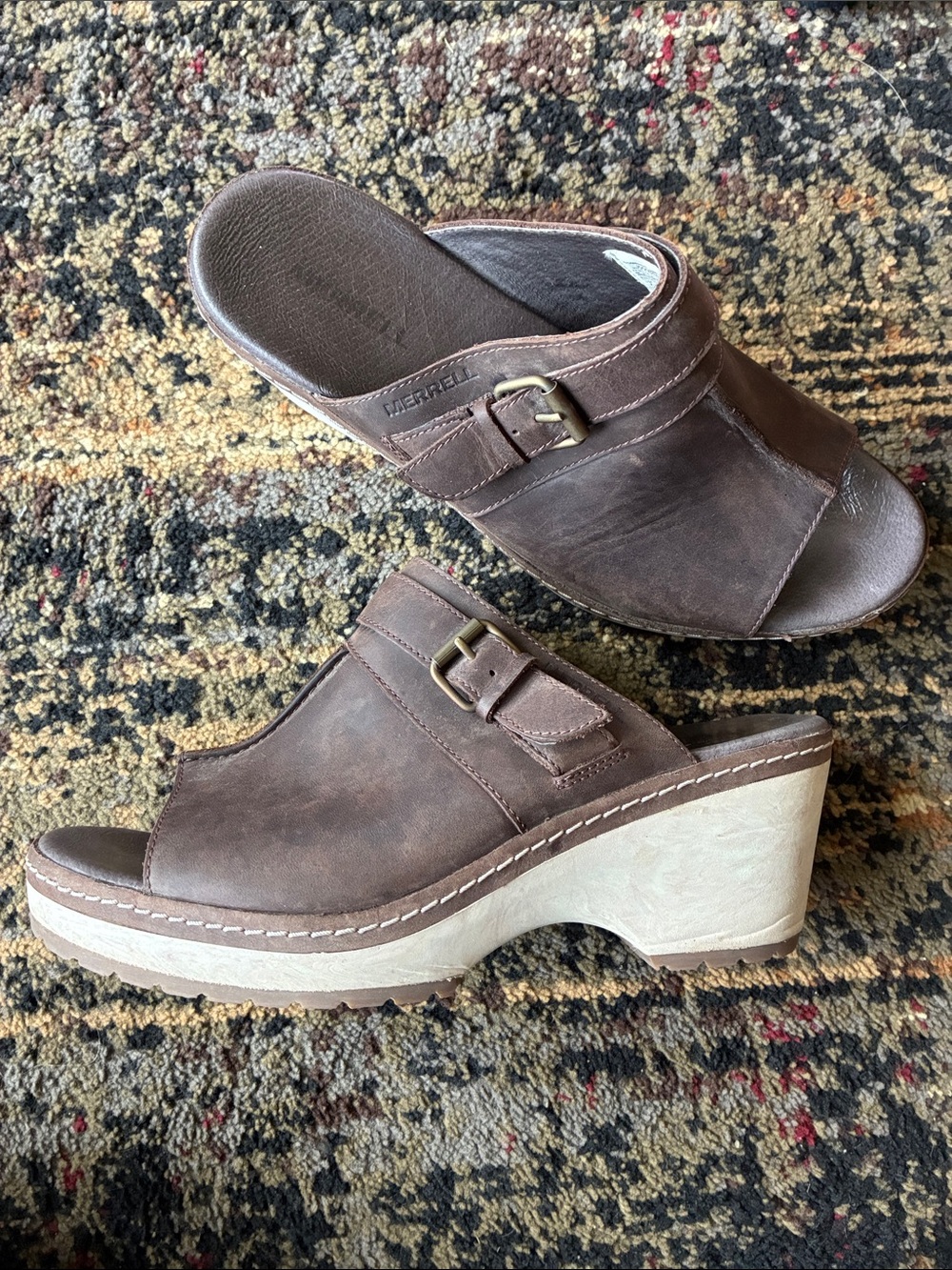 Merrell Halendi Leather Slide Wedge Sandals